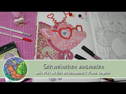 Schweinchen ausmalen mit Pitt Artist Brushpens | Animal Coloring Book aus dem Action