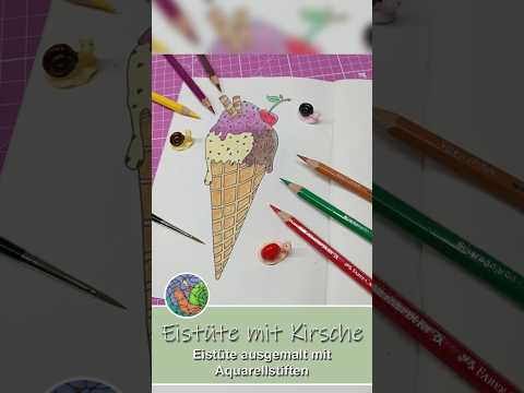 Malvorlage Eistüte mit Kirsche 🍦🍒 - Ausgemalt mit Aquarellbuntstiften #ausmalen #malvorlagen