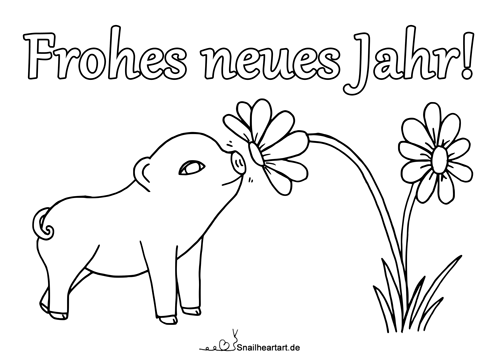 Frohes neues Jahr Schweinchen Malvorlage zum ausmalen
