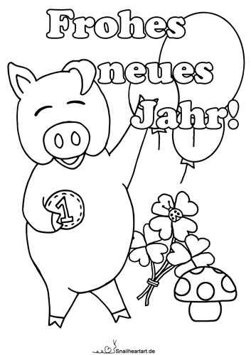 Frohes neues Jahr Glücksschwein Malvorlage zum Ausmalen