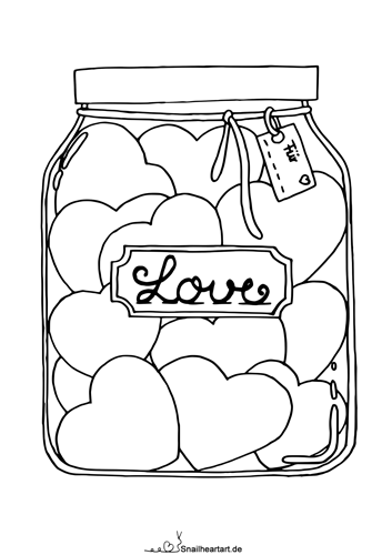Glas voll Liebe Malvorlage zum Ausmalen