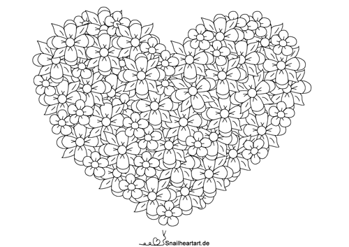 Herz aus Blüten Malvorlage zum Ausmalen