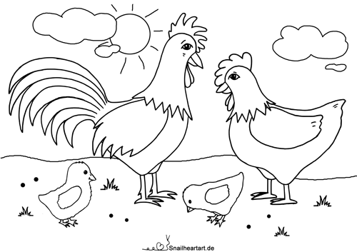 Hühnerfamilie Malvorlage zum Ausmalen