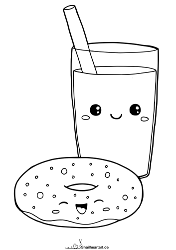 Kawaii Donut und Milch Malvorlage zum Ausmalen