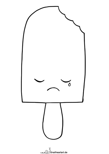 Kawaii Eis am Stiel angebissen Malvorlage zum Ausmalen