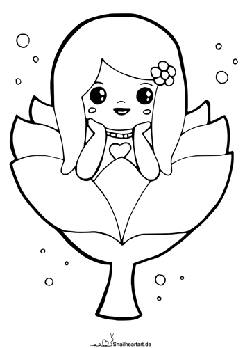 Kawaii Mädchen in einer Blume Malvorlage zum Ausmalen