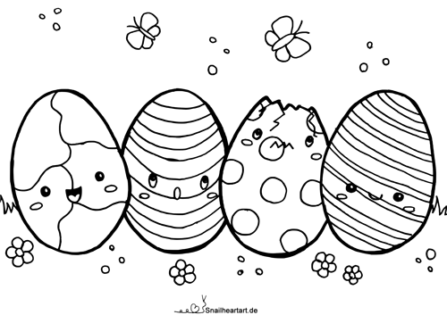 Kawaii Ostereier Malvorlage zum Ausmalen