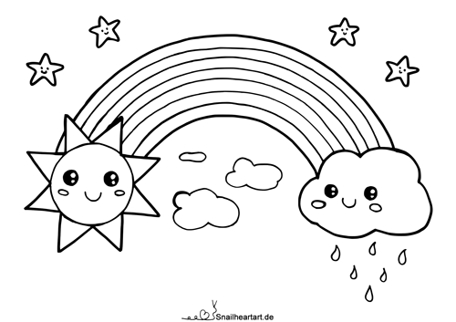 Kawaii Regenbogen Malvorlage zum Ausmalen