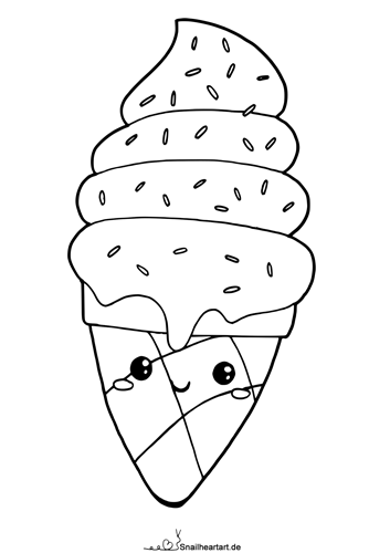 Kawaii Softeis in Eistüte Malvorlage_zum_ausmalen
