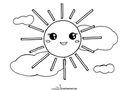 Kawaii Sonne Malvorlage zum Ausmalen