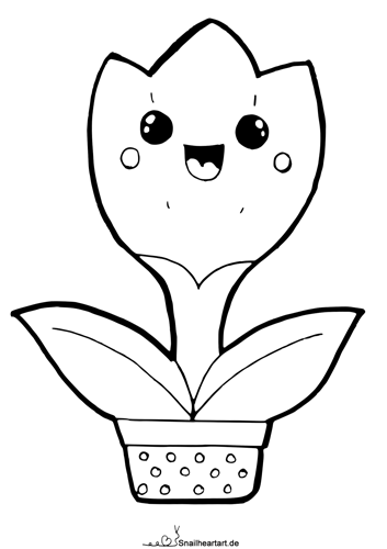 Kawaii Tulpe Malvorlage zum Ausmalen