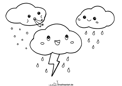 Kawaii Schlecht Wetter Wolken - Malvorlage zum Ausmalen