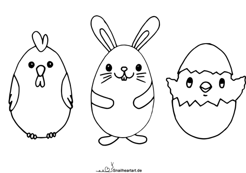Hahn, Hase und Küken_Ostereier - Malvorlage zum Ausmalen