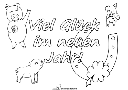 Viel Glück im neuen Jahr - Malvorlage zum Ausmalen