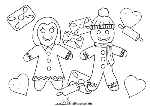 Lebkuchenpärchen - Malvorlage zum ausmalen