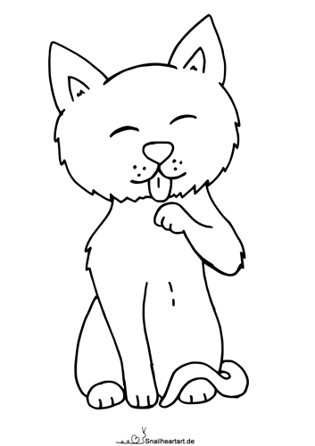 Katze putzt sich – Malvorlage zum Ausmalen