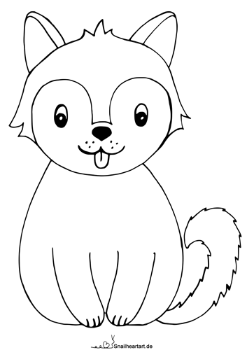 Kawaii Husky – Malvorlage zum Ausmalen für Kinder & Hundefans