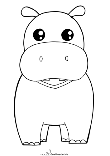 Kawaii Nilpferd - Malvorlage zum Ausmalen