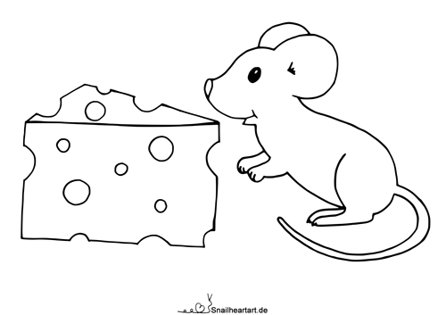 Maus mit Käse Malvorlage zum Ausmalen