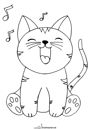 Singende Katze – Malvorlage zum Ausmalen