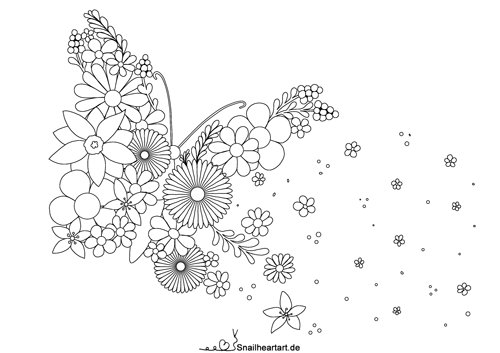 Schmetterling Blütenzauber - Malvorlage zum Ausmalen