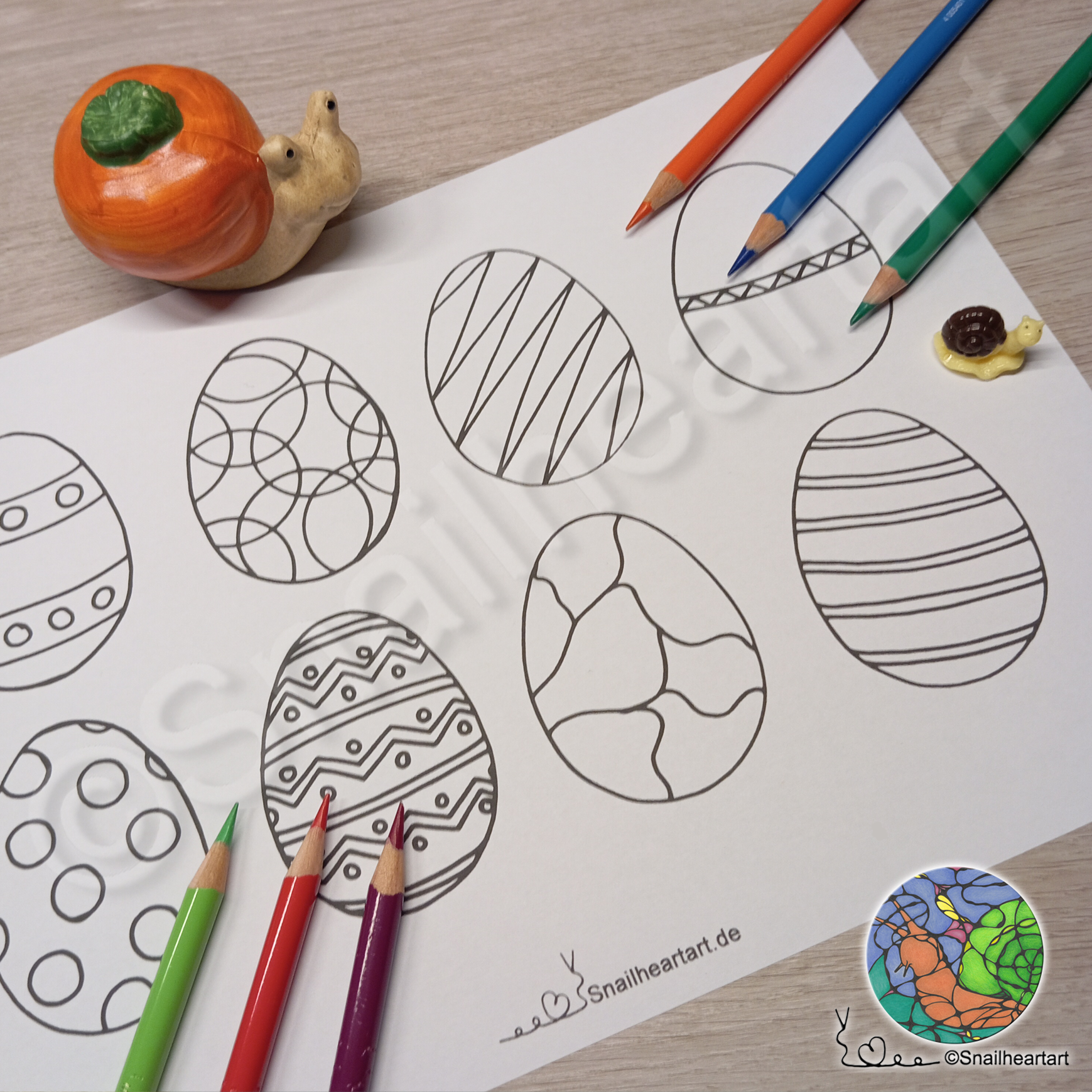 Bunte Ostereier – Malvorlage zum Ausdrucken