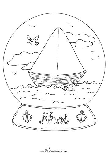 Schneekugel Ahoi Malvorlage zum Ausmalen