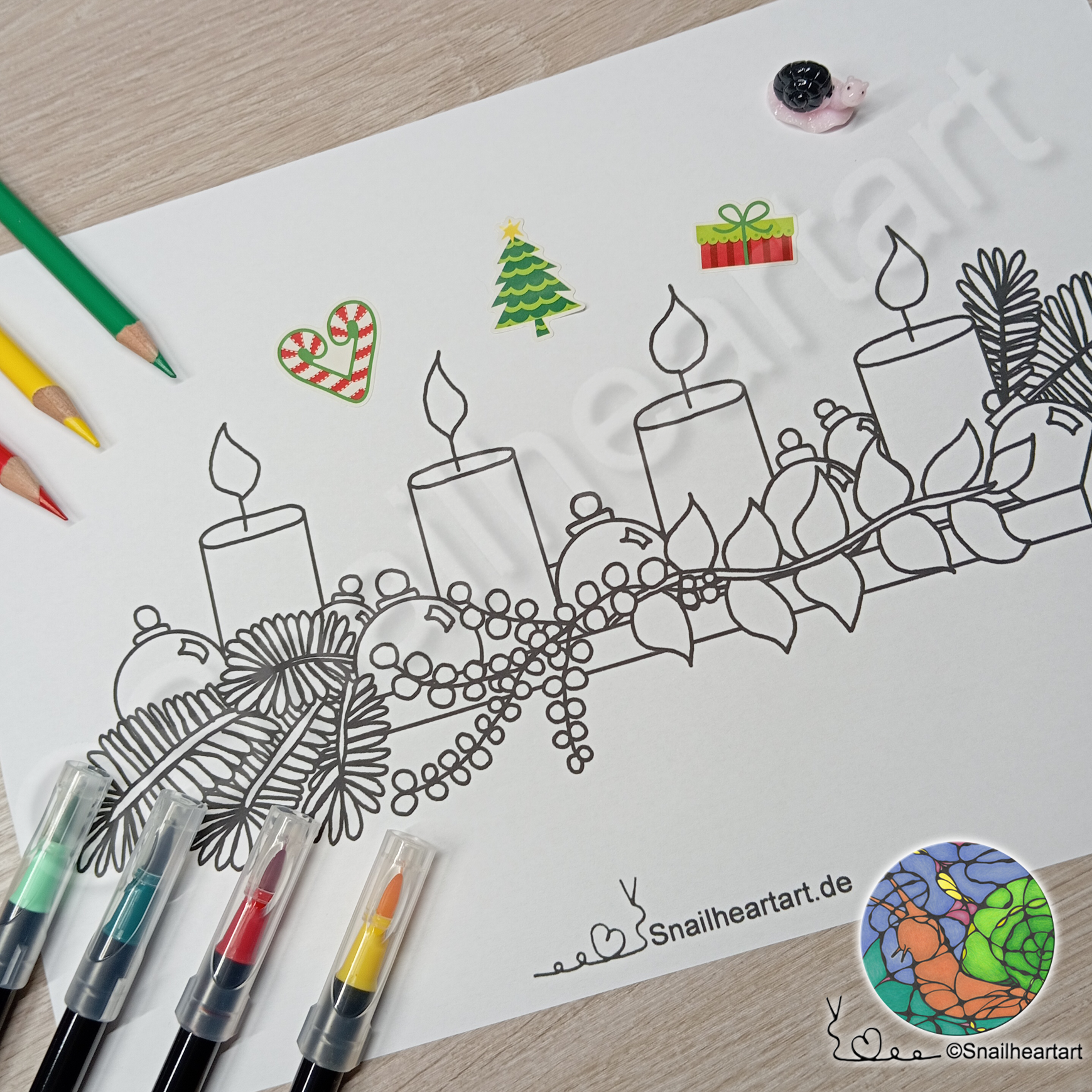 Adventsgesteck – Malvorlage zum Ausmalen