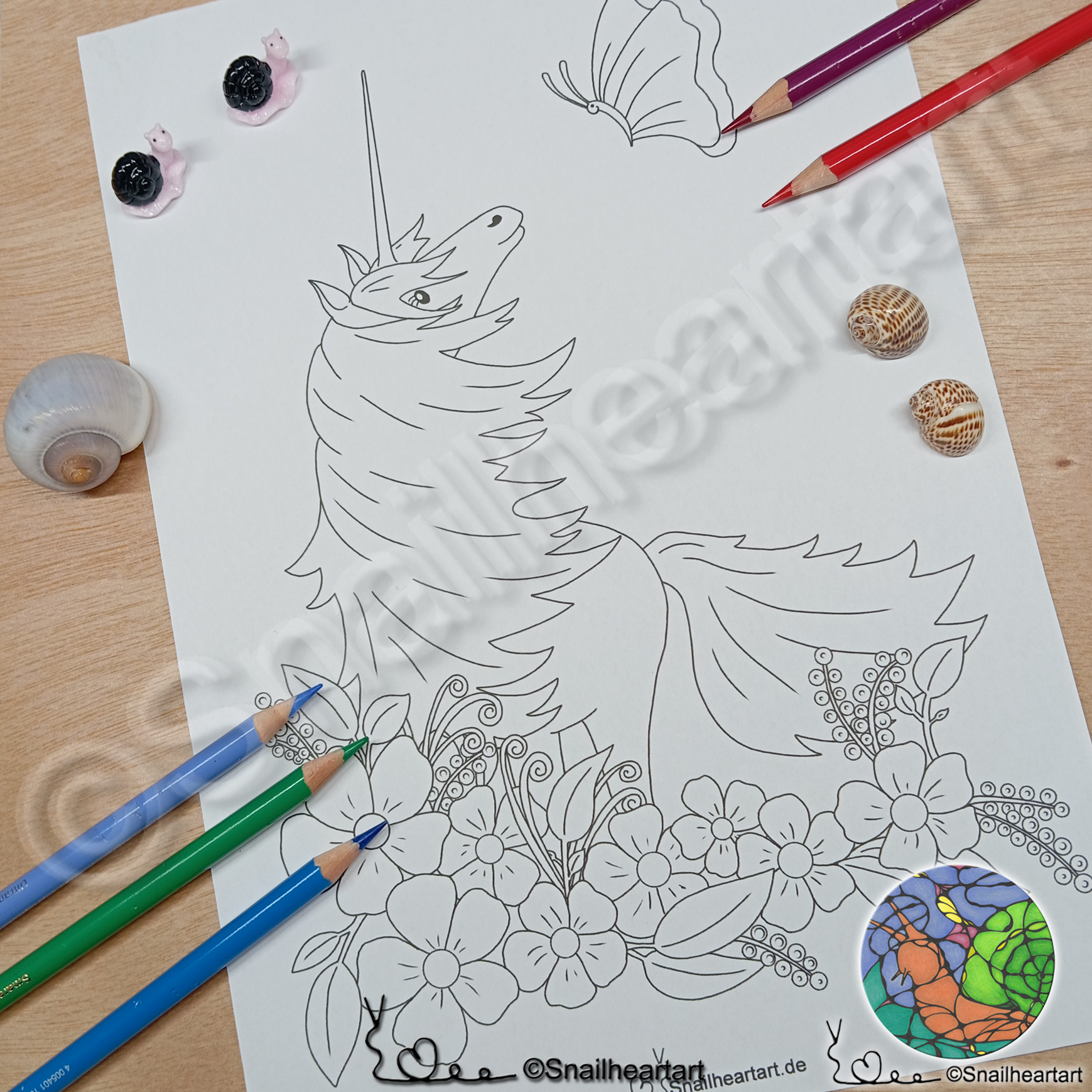 Einhorn mit Blumen Malvorlage zum Ausmalen