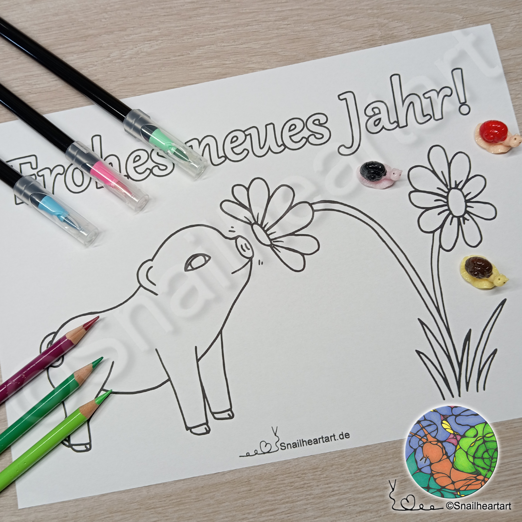 Frohes neues Jahr Schweinchen Malvorlage zum ausmalen