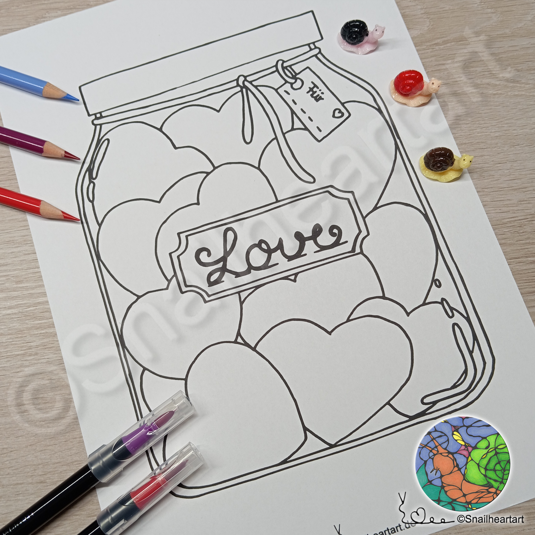 Glas voll Liebe – Malvorlage zum Ausmalen