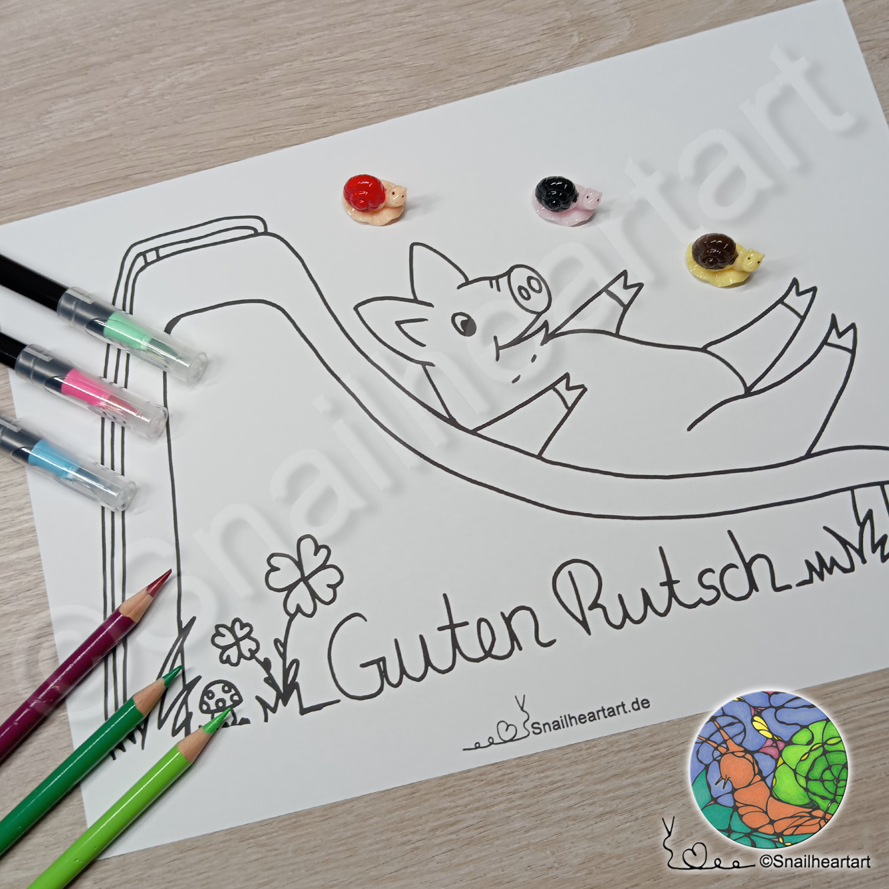 Guten Rutsch – Malvorlage zum Ausmalen