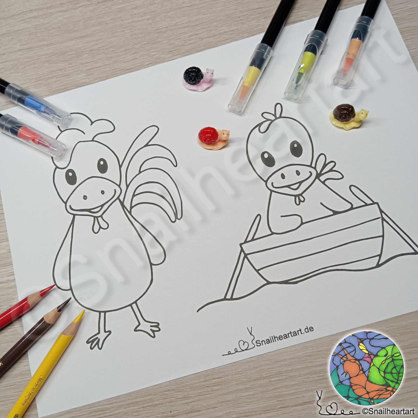 Hahnfred und Nuggets – Malvorlage zum ausmalen