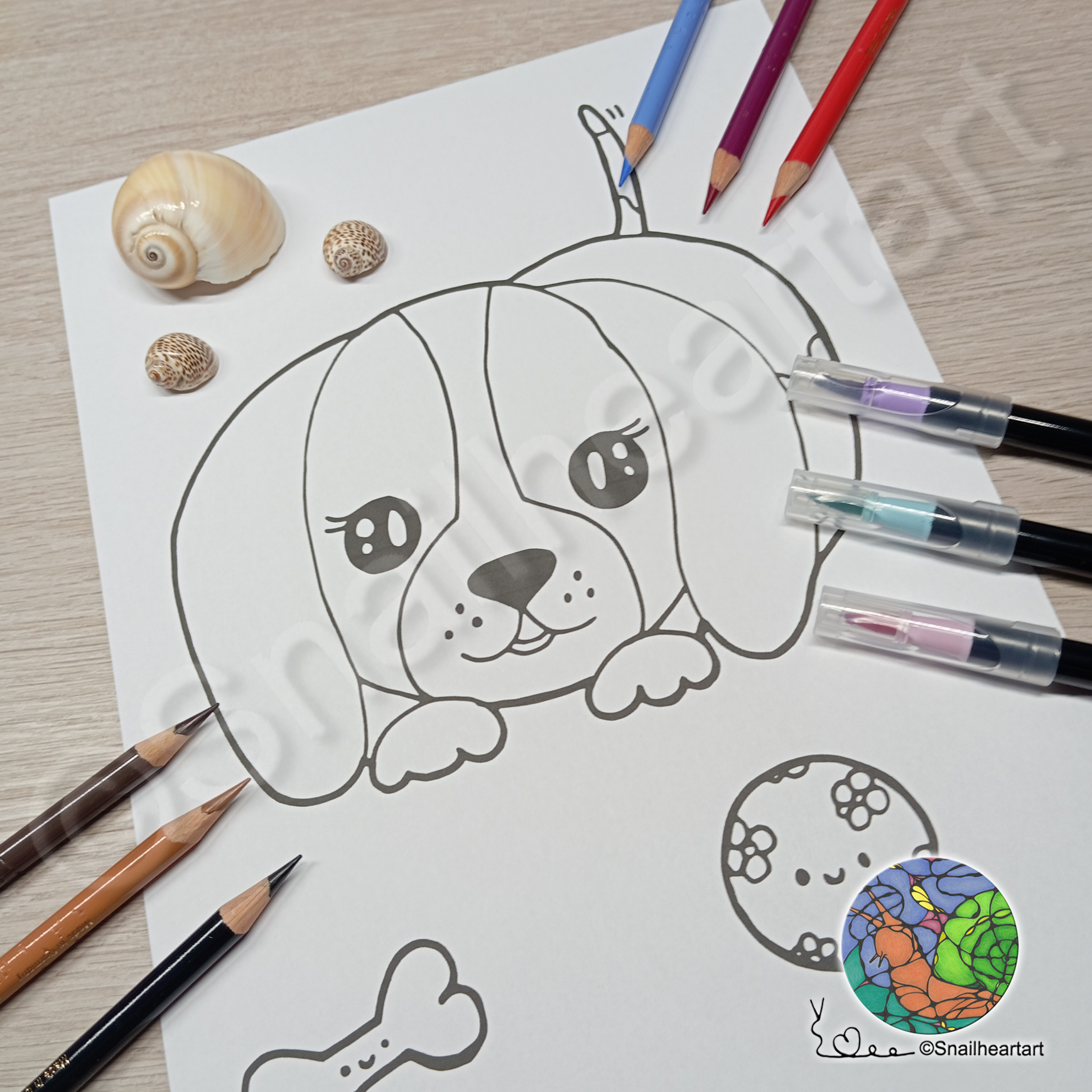 Kawaii Beagle Welpe – Malvorlage zum Ausmalen