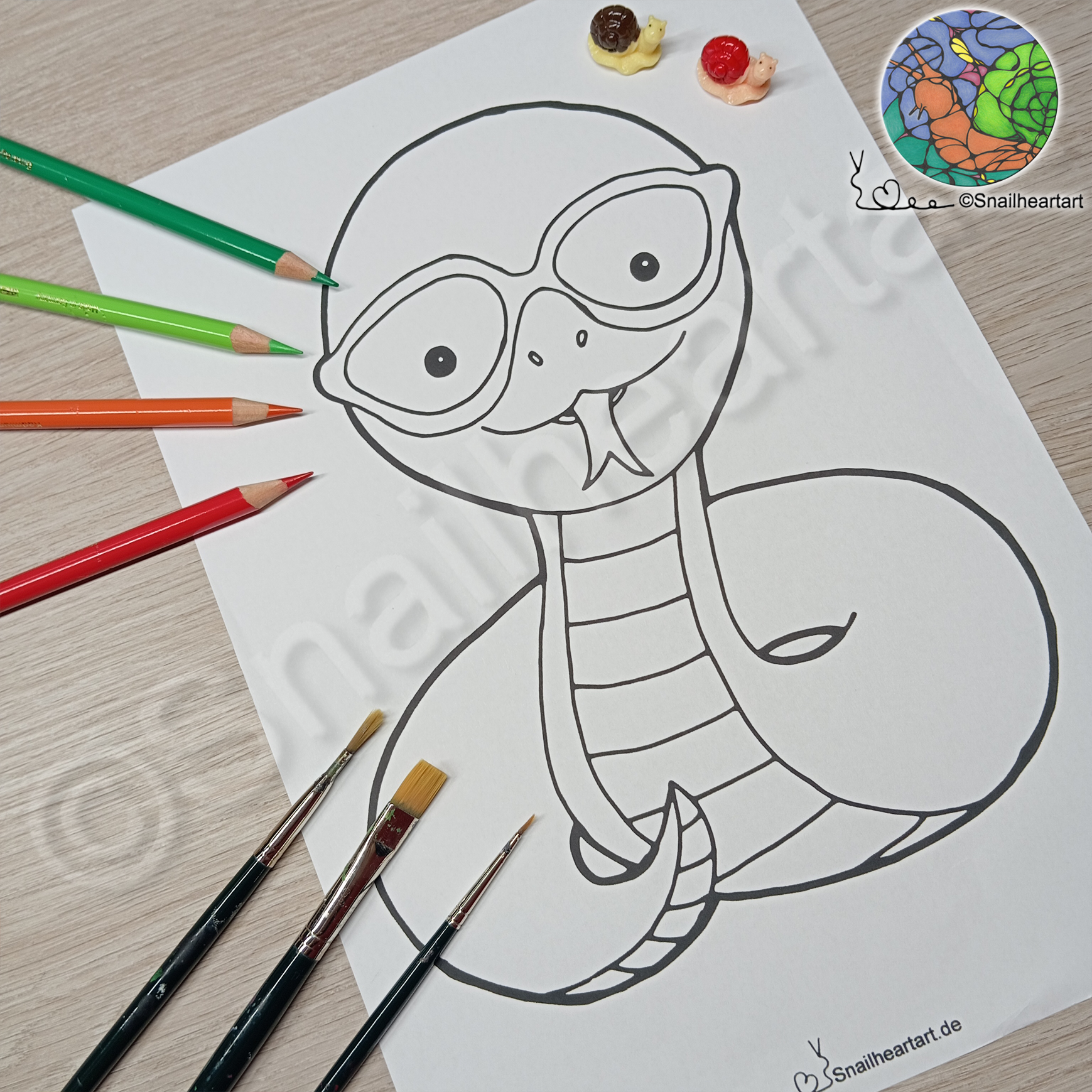 Kawaii Brillenschlange – Malvorlage zum Ausmalen