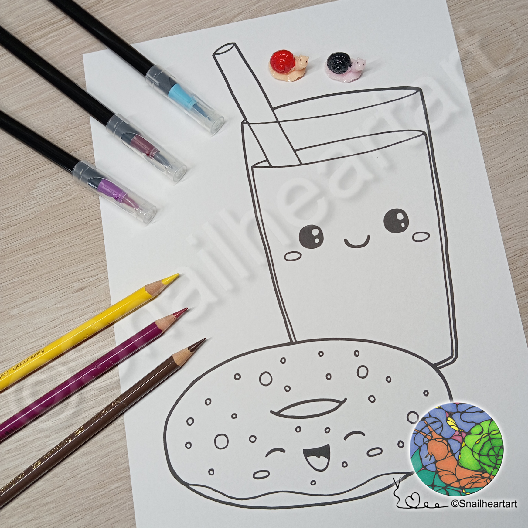 Kawaii Donut und Milch Malvorlage zum Ausmalen