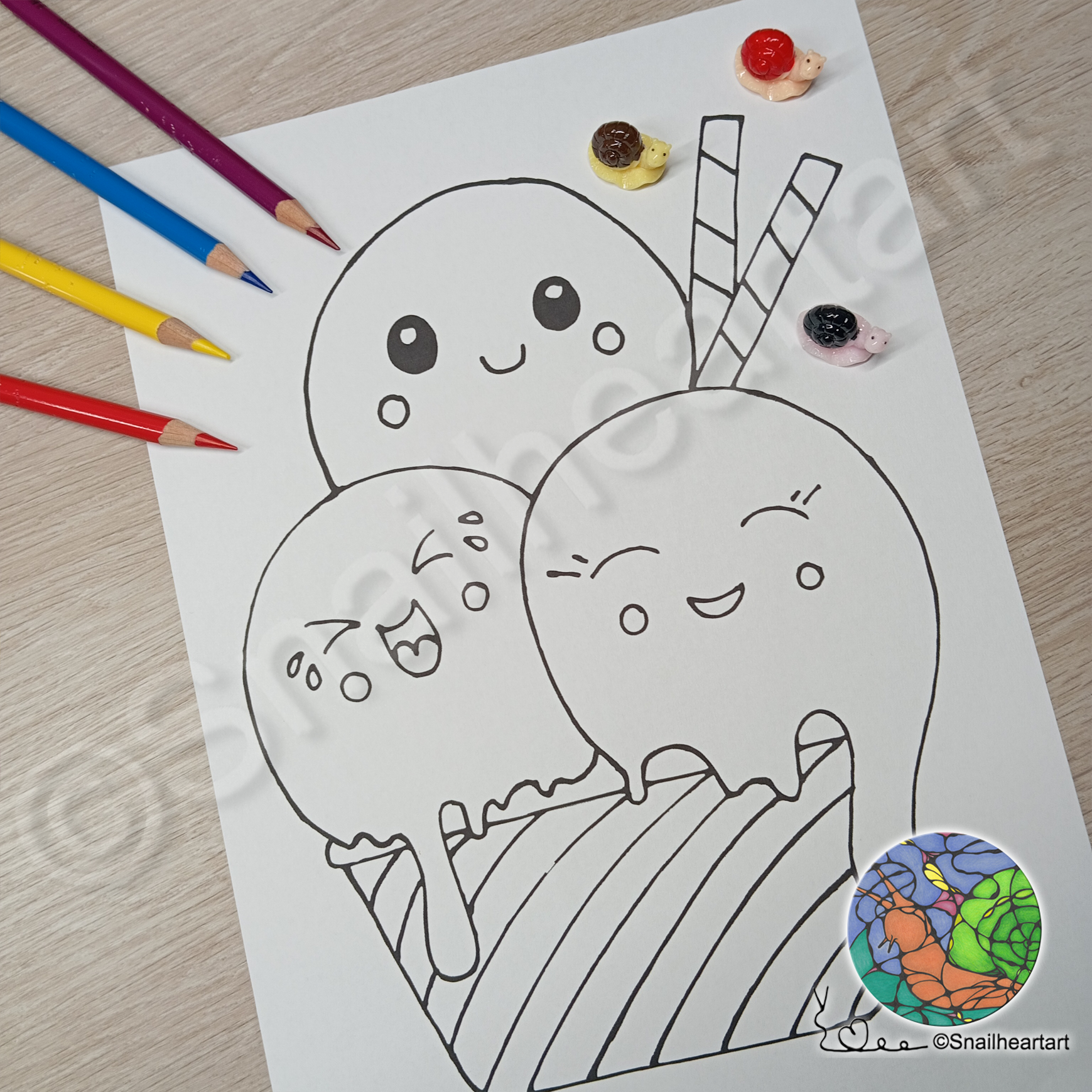 Kawaii Eis – Malvorlage zum Ausmalen