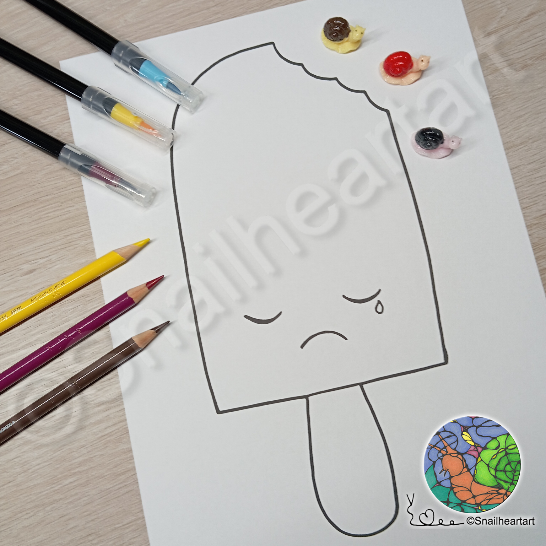 Kawaii Eis am Stiel angebissen -Malvorlage zum Ausmalen