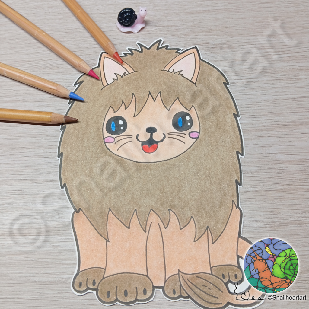 Kawaii Löwe - Ausgemalt mit Pastell