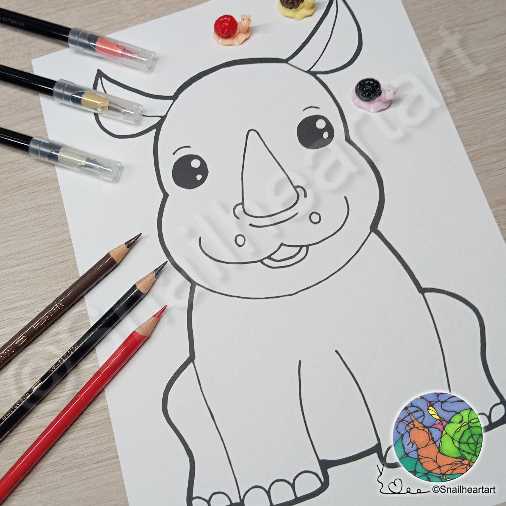 Kawaii Nashorn – Malvorlage zum Ausmalen