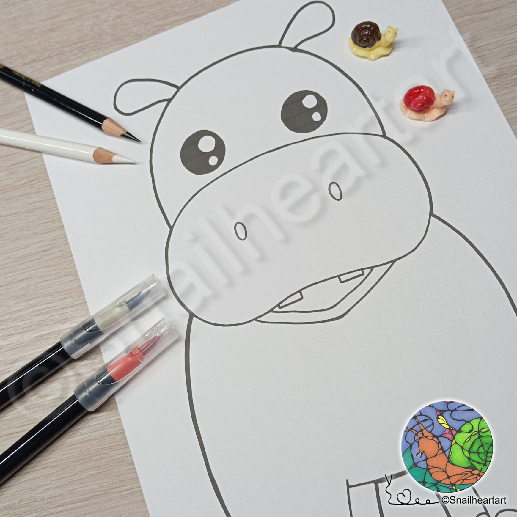 Kawaii Nilpferd – Malvorlage zum Ausmalen