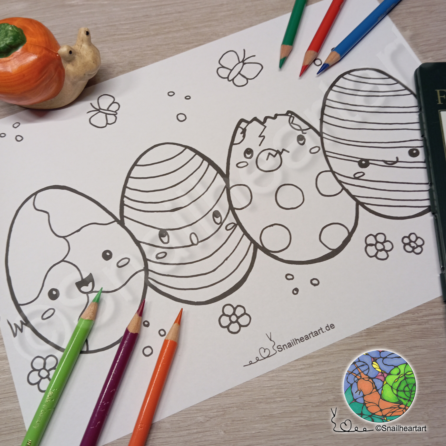 Kawaii Ostereier – Malvorlage für Fans süßer Motive