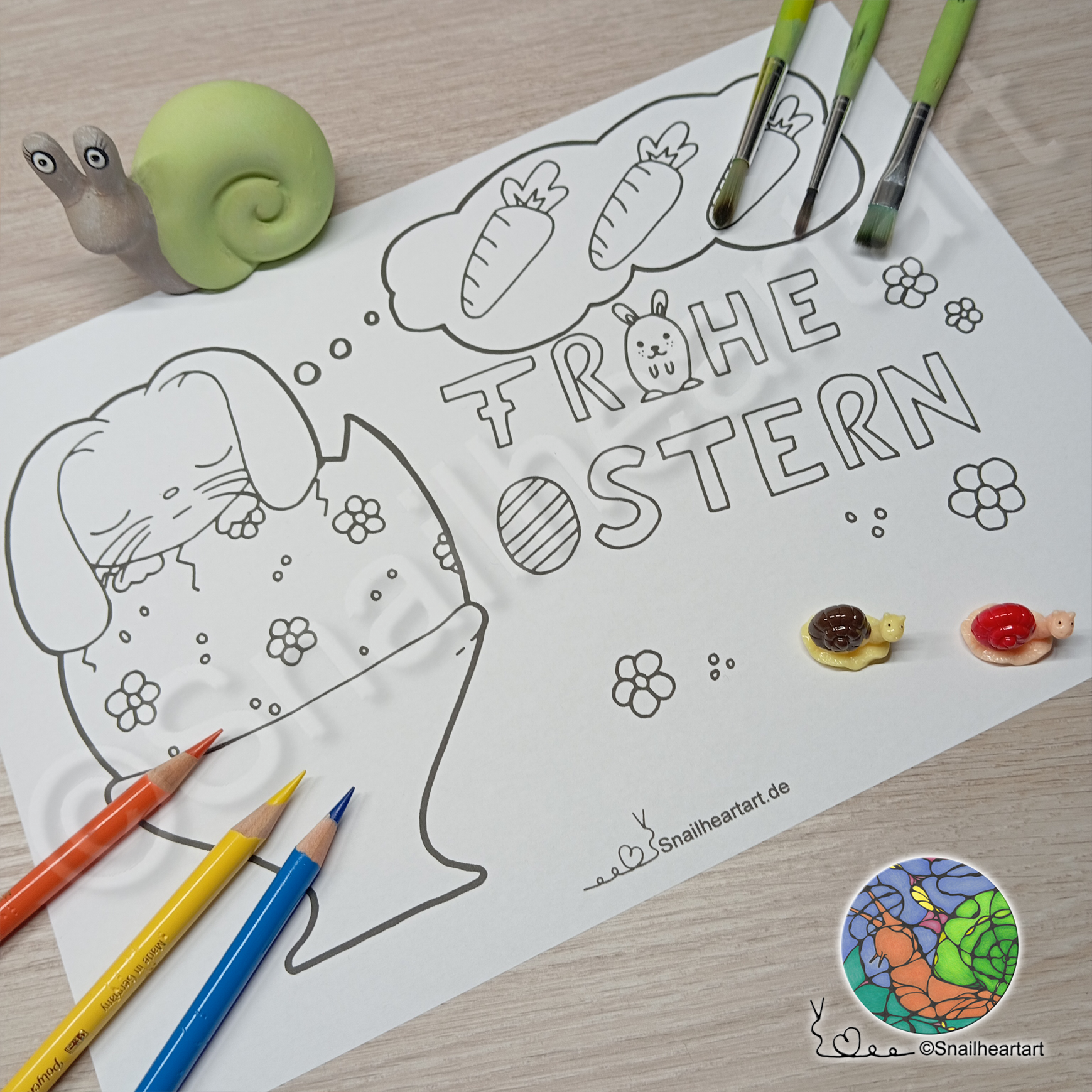 Schlafender Osterhase im Eierbecher – Vorlage zum Ausmalen