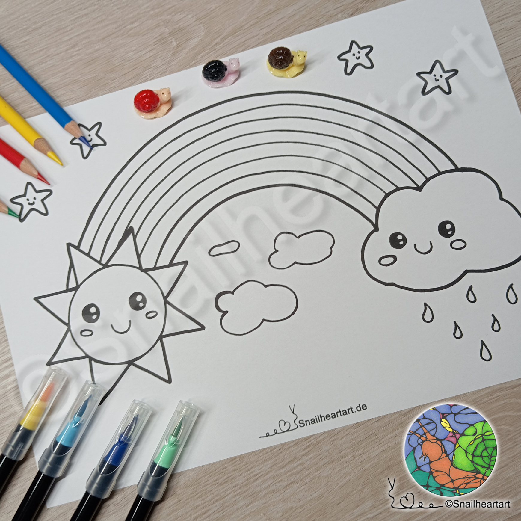 Kawaii Regenbogen – Malvorlage zum Ausmalen