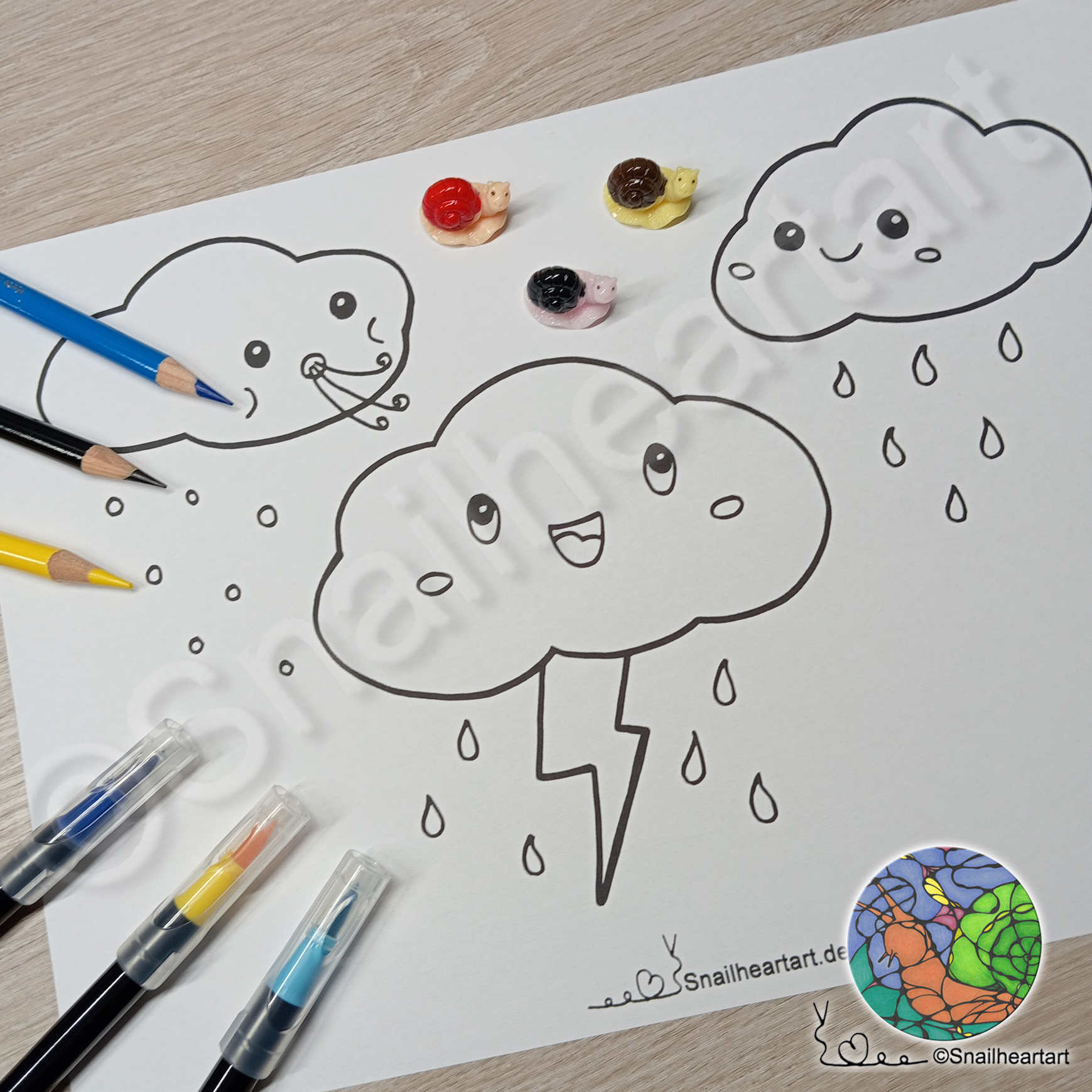 Kawaii Schlecht Wetter Wolken – Malvorlage zum Ausmalen