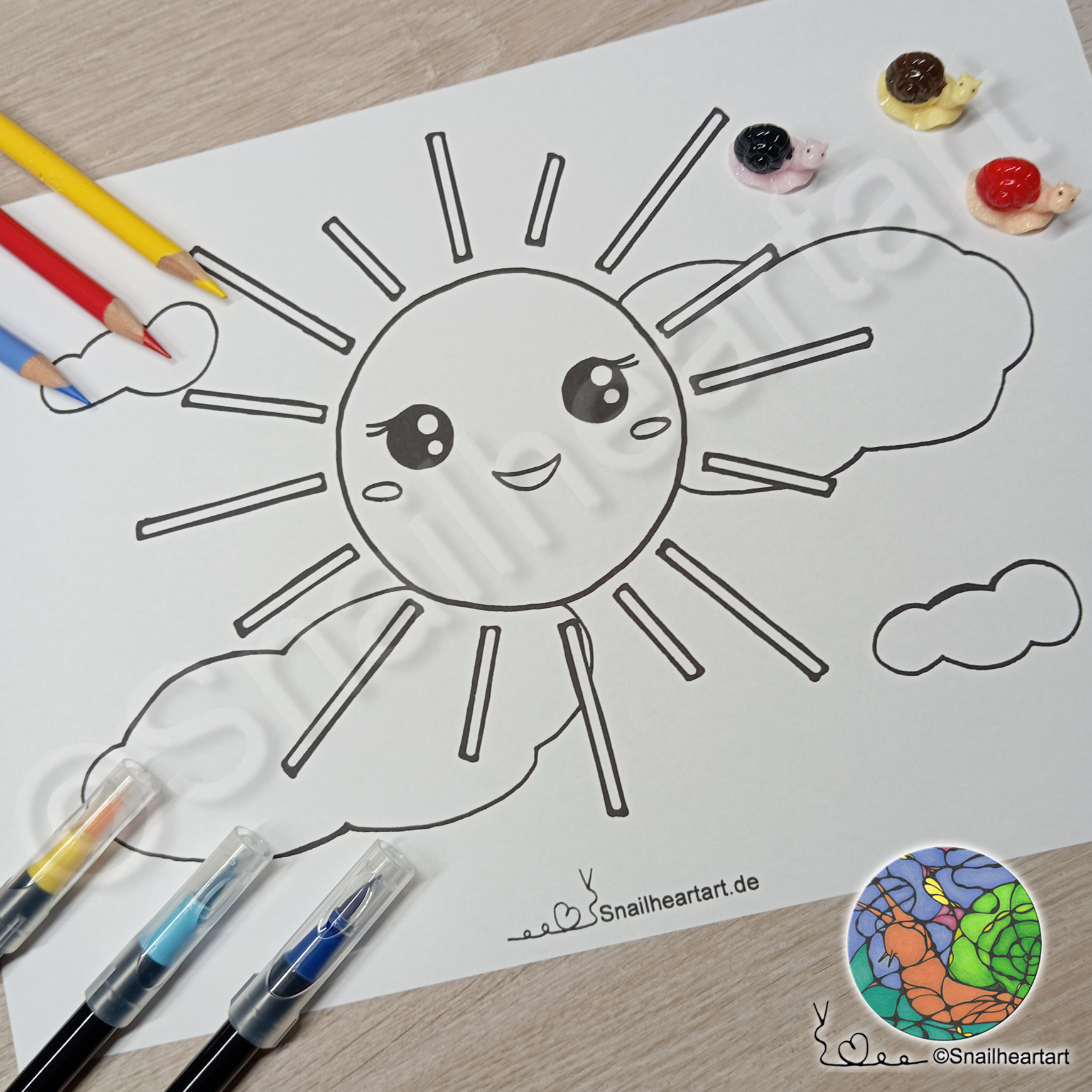 Kawaii Sonne – Malvorlage zum Ausmalen