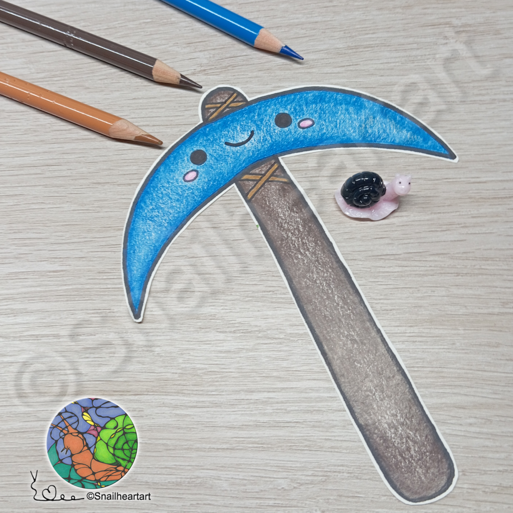 Kawaii Spitzhacke ausgemalt mit Buntstiften