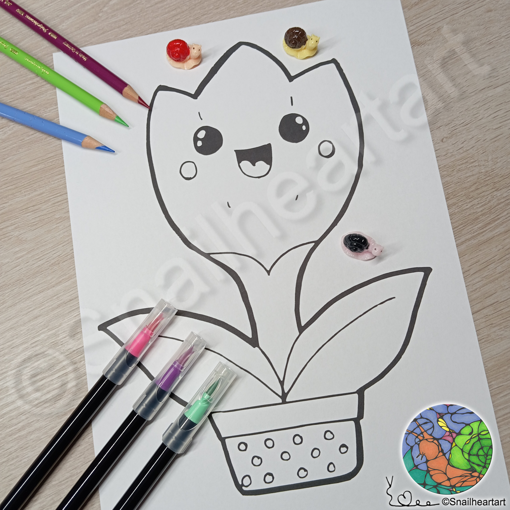 Kawaii Tulpe – Malvorlage zum Ausmalen