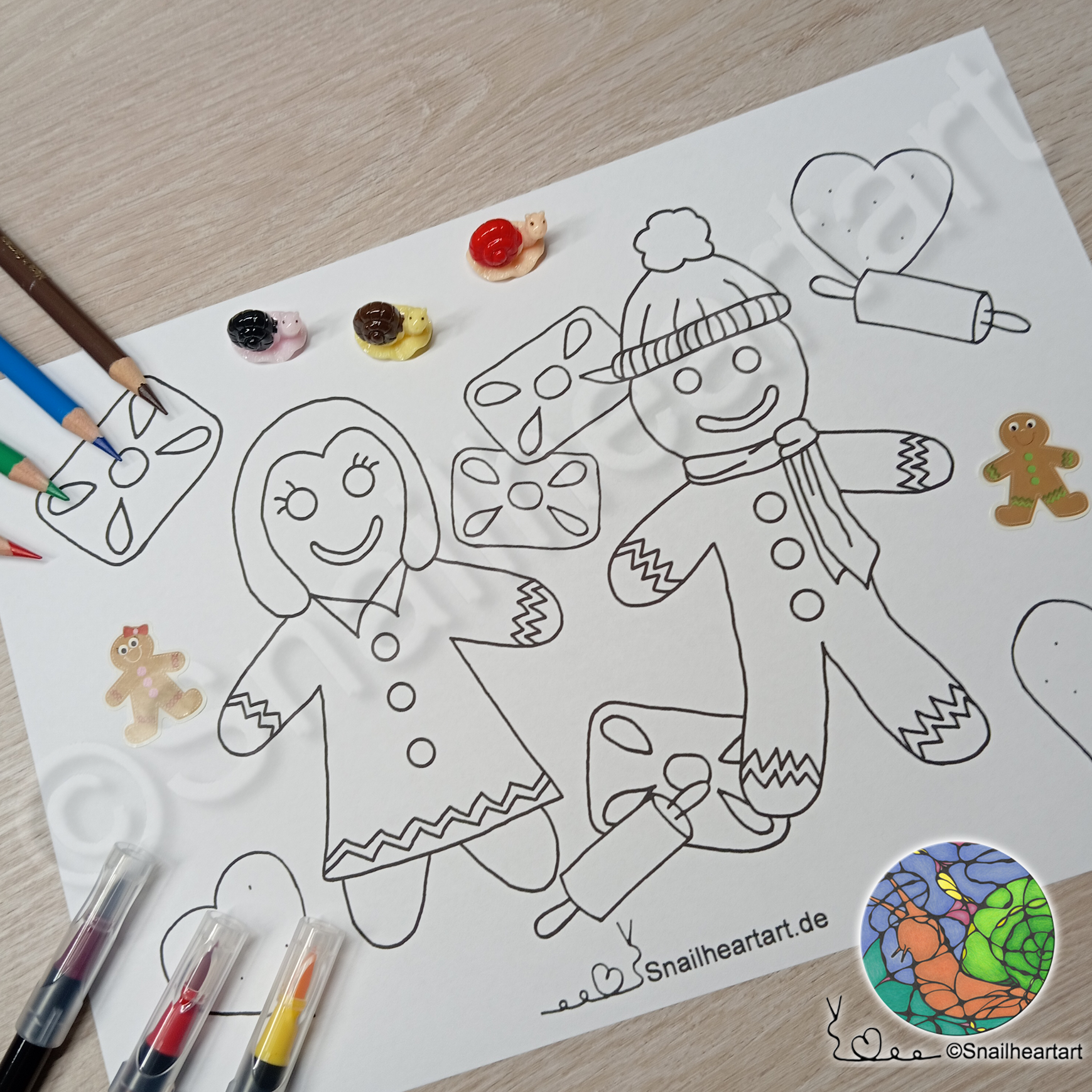 Lebkuchenpärchen – Malvorlage zum ausmalen