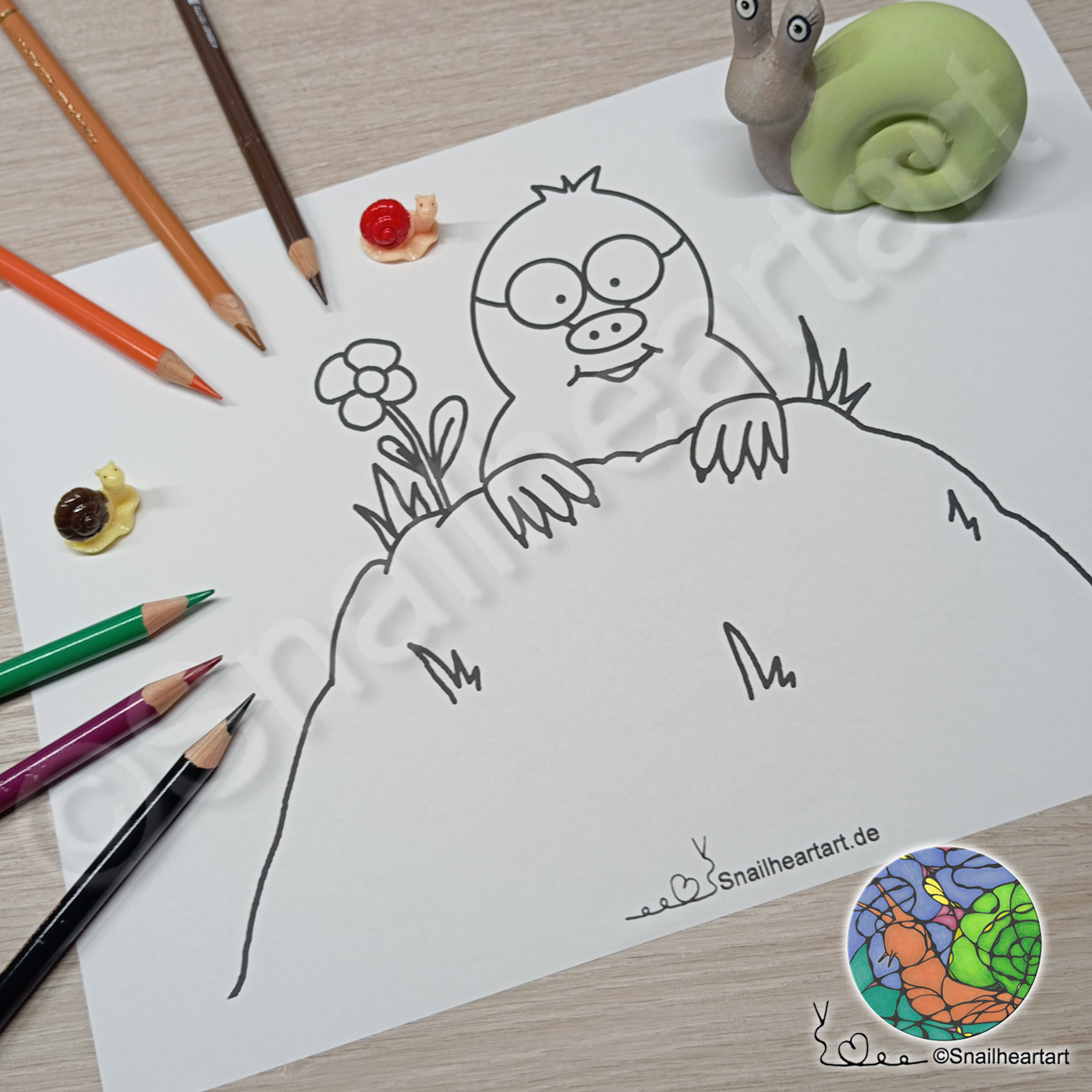 Maulwurf – Malvorlage zum Ausmalen